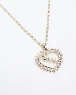 River Island Gold Amour Heart Necklace Yellow Clearance