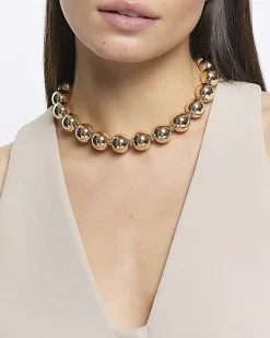 River Island Gold Ball Necklace Yellow Online