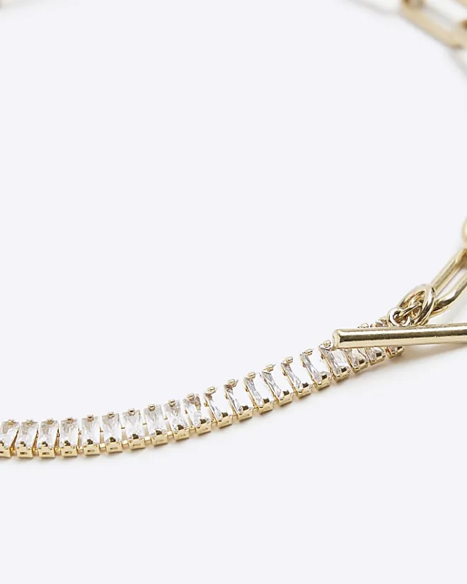 River Island Gold Chain Stone Necklace Yellow Fashion