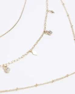 River Island Gold charm multirow necklace Yellow Discount