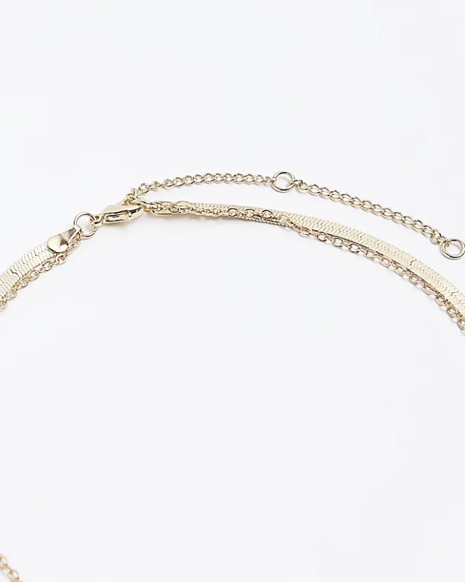 River Island Gold Coin Multirow Necklace Yellow Fashion