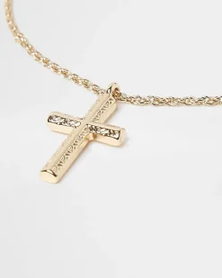 River Island Gold Colour Cross Pendant Necklace Yellow Hot