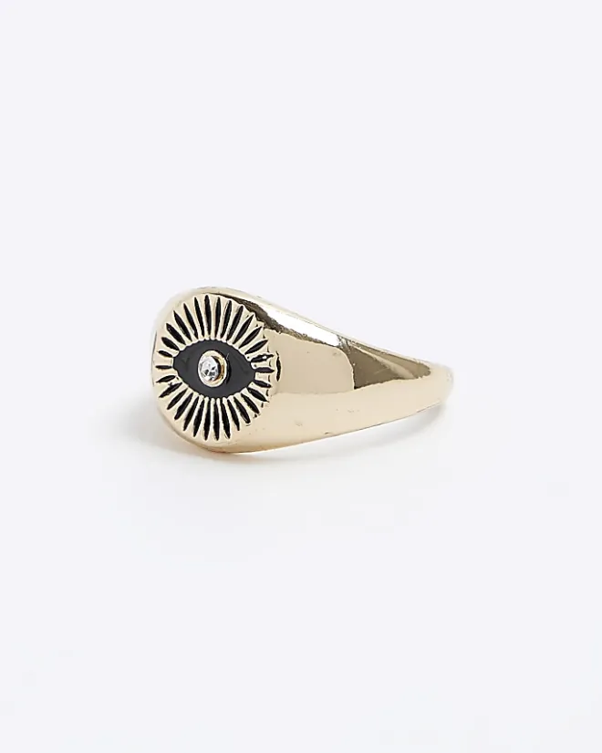 River Island Gold Colour Eye Signet Ring Yellow Hot