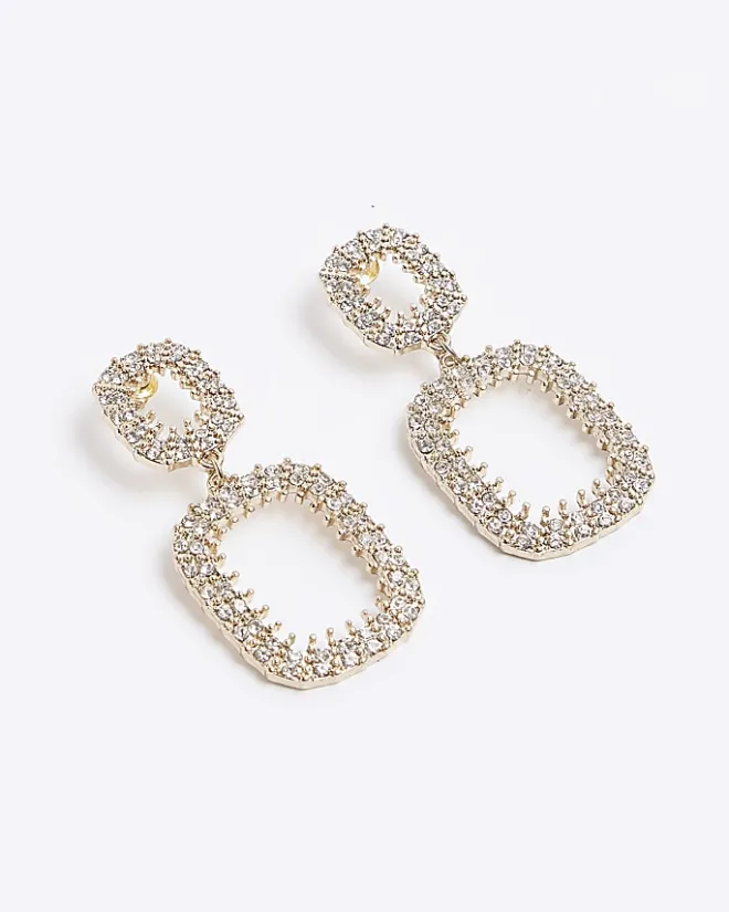 River Island Gold Diamante Drop Earrings Yellow Fashion