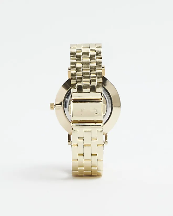 River Island Gold Diamante Face Watch Yellow Sale