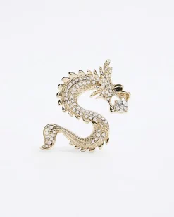 River Island Gold Dragon Stud Earrings Yellow Outlet