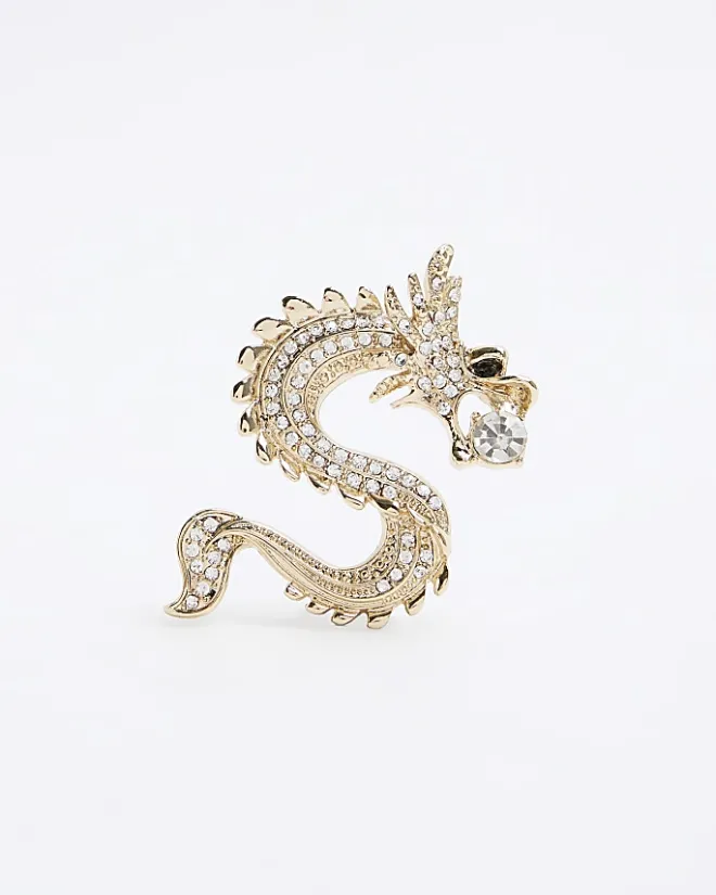 River Island Gold Dragon Stud Earrings Yellow Outlet