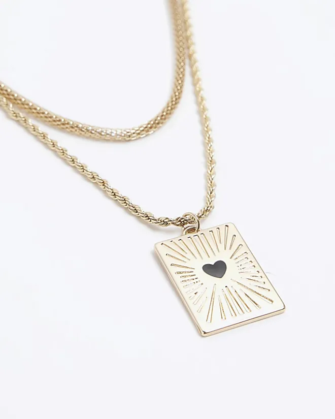 River Island Gold heart tag multirow necklace Yellow Fashion