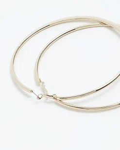 River Island Gold Large Hoop Earrings Yellow Clearance