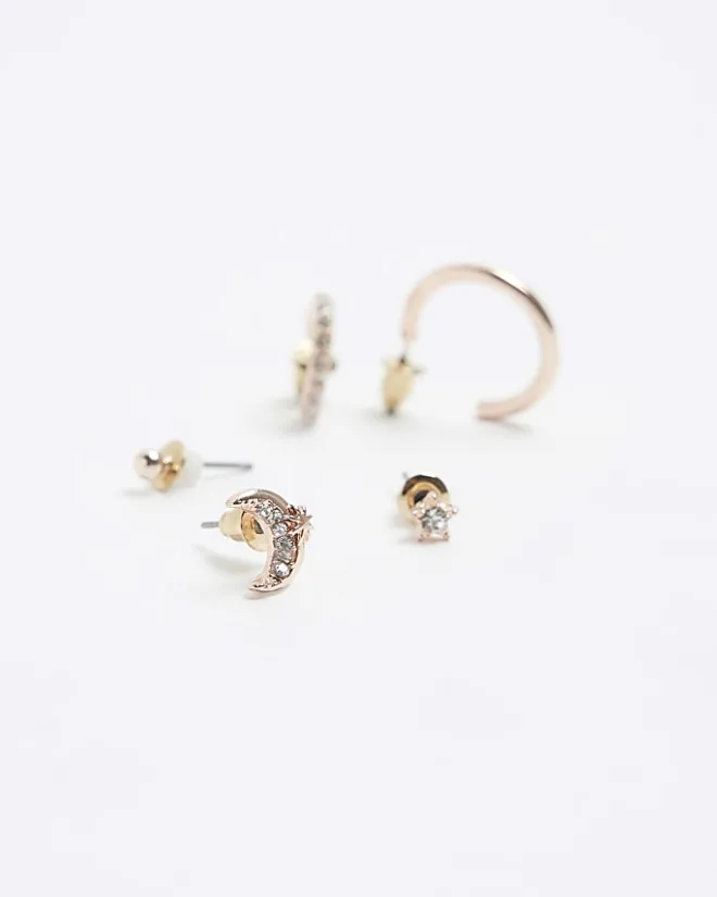 River Island Gold moon hoop and stud earrings Yellow Outlet