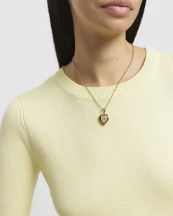 River Island Gold November Birthstone Heart Necklace Yellow Outlet