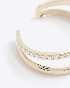 River Island Gold Pearl Cuff Bracelet Yellow Online