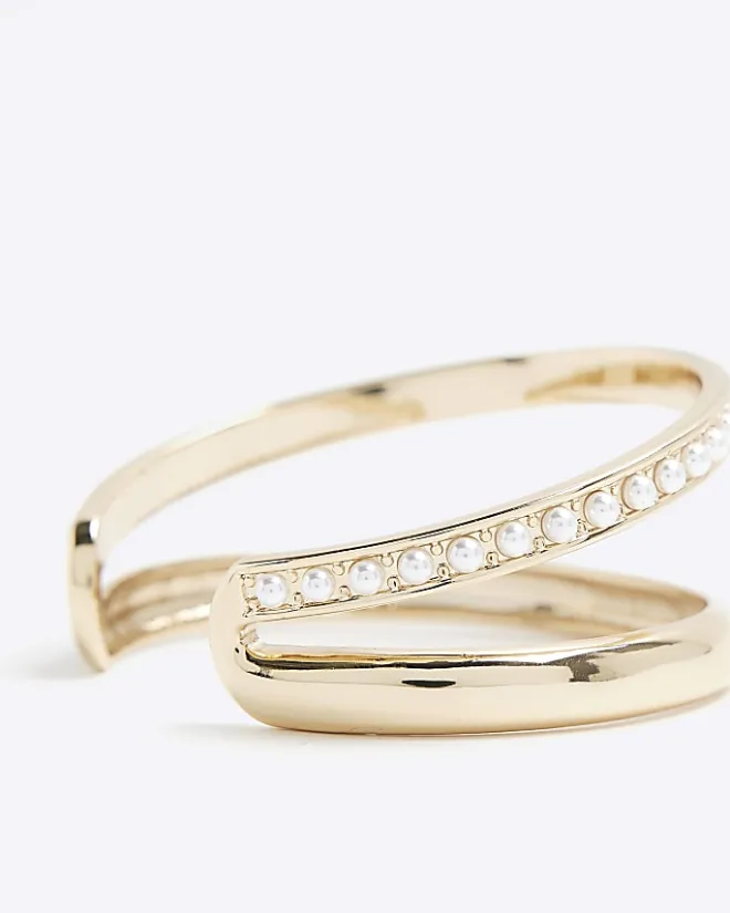River Island Gold Pearl Cuff Bracelet Yellow Online