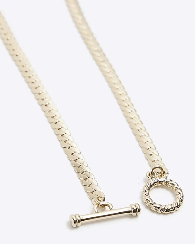 River Island Gold plated T bar necklace Yellow New