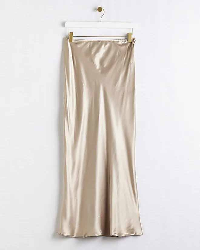 River Island Gold satin midi skirt Yellow Best