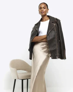 River Island Gold satin midi skirt Yellow Best