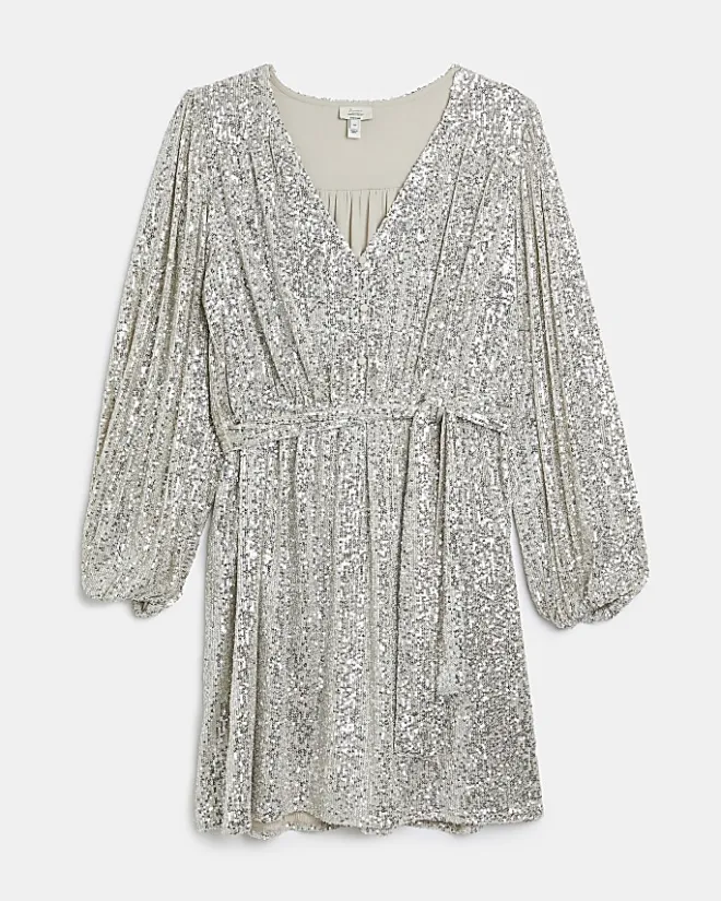 River Island Gold sequin maternity belted mini dress Yellow Clearance