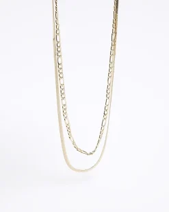 River Island Gold Snake Chain Multirow Necklace Yellow Online