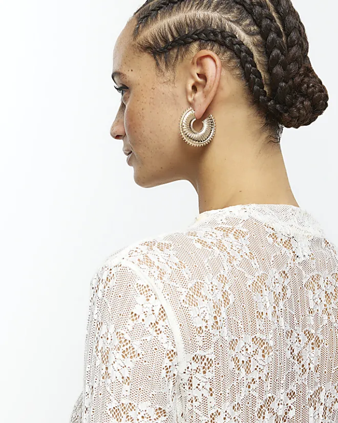 River Island Gold Textured Hoop Earrings Multipack Yellow Outlet