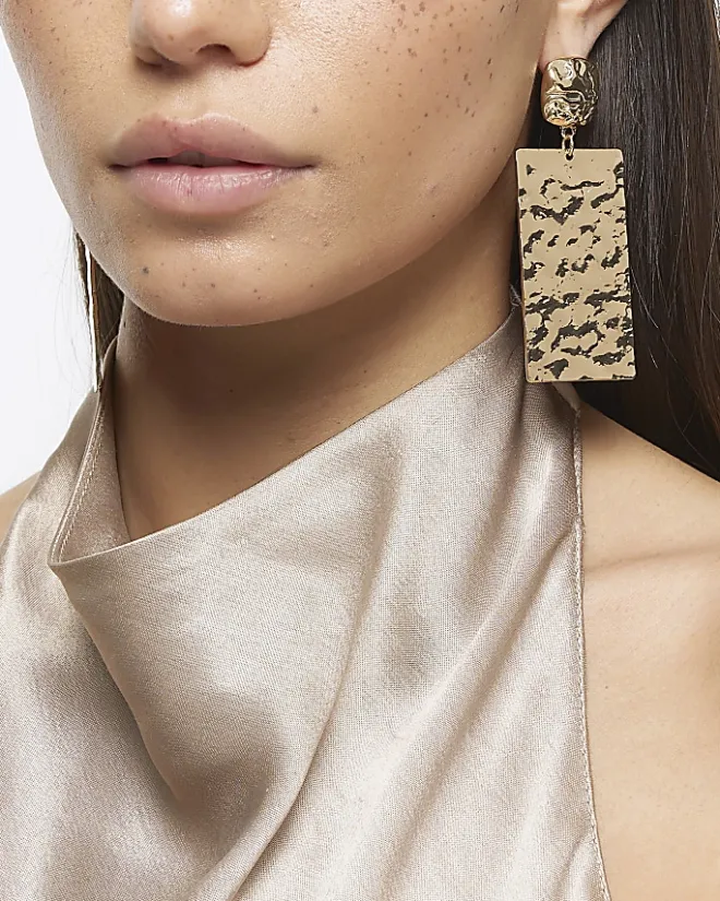River Island Gold Textured Tag Drop Earrings Yellow Online