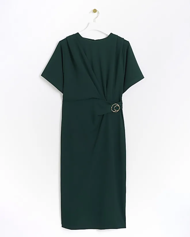 River Island buckle wrap bodycon midi dress Green Online