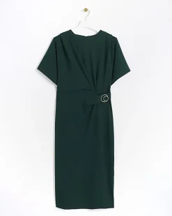 River Island buckle wrap bodycon midi dress Green Online