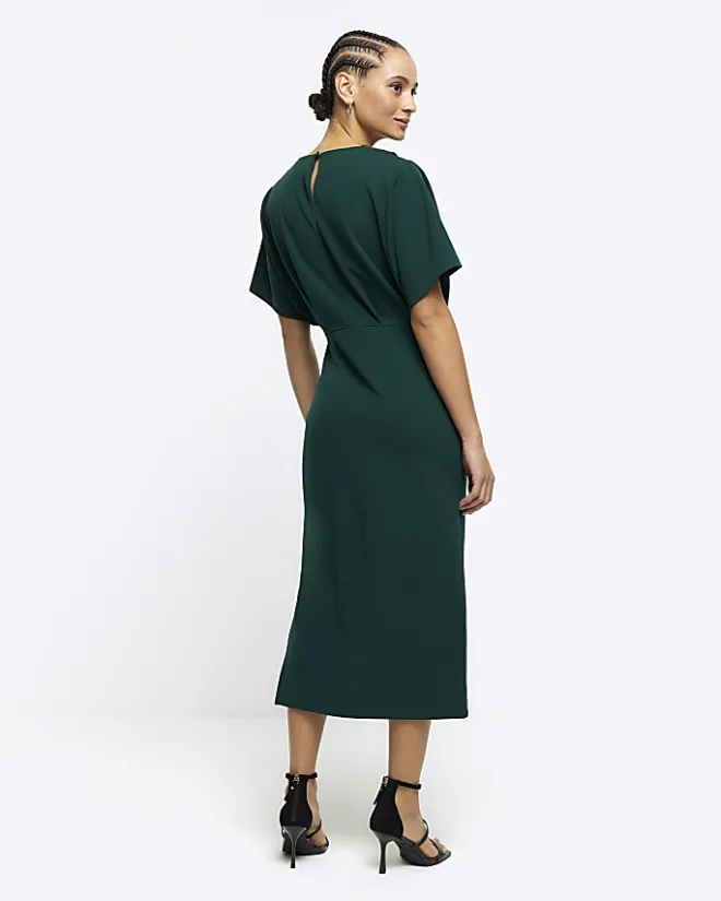 River Island buckle wrap bodycon midi dress Green Online