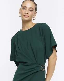 River Island buckle wrap bodycon midi dress Green Online