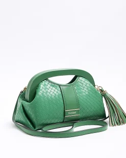 River Island embossed weave clutch bag Green Online