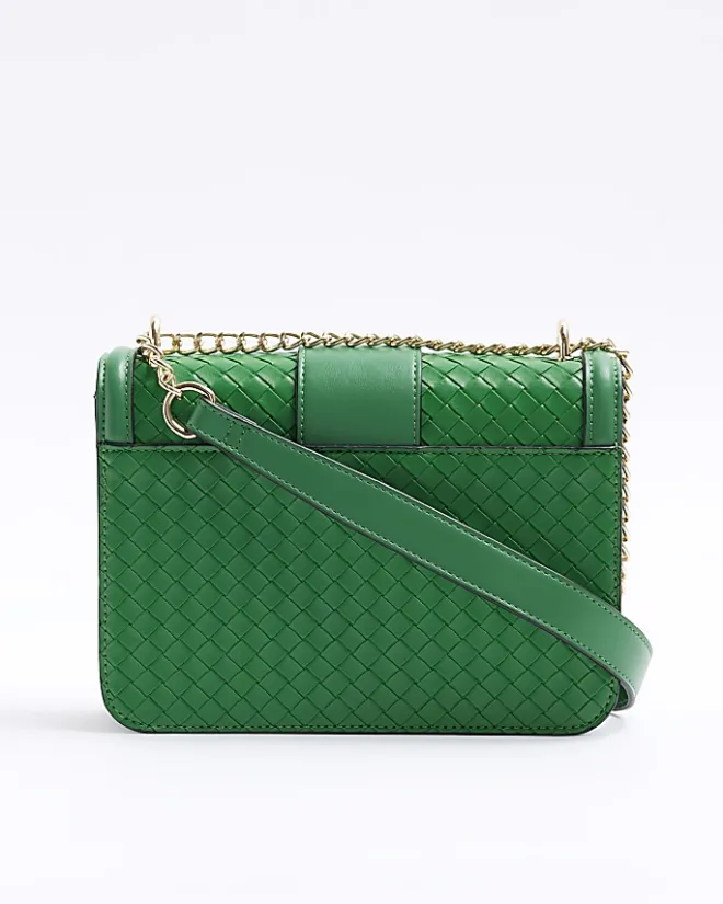 River Island embossed woven satchel bag Green Best