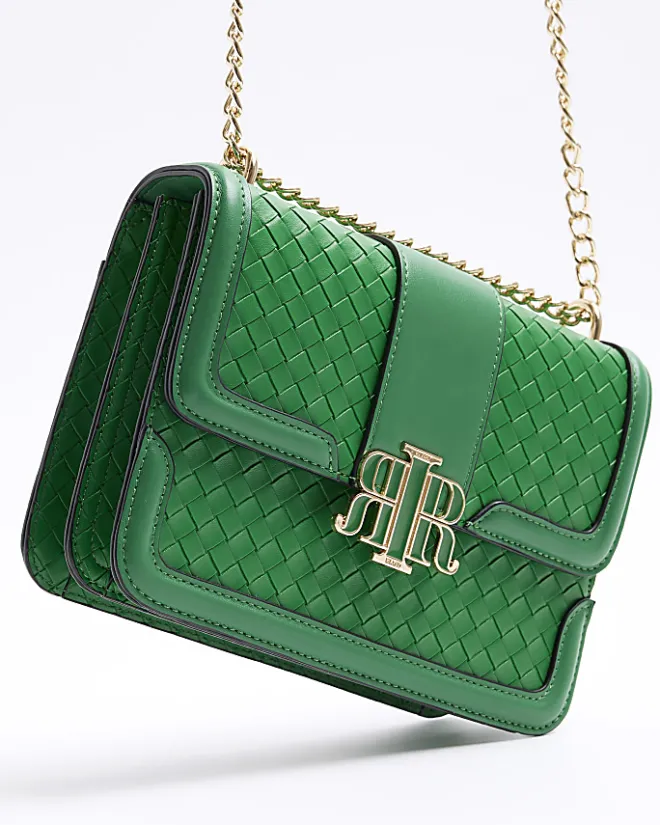River Island embossed woven satchel bag Green Best