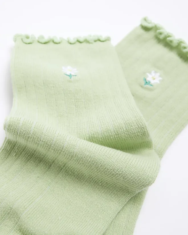 River Island embroidered flower ankle socks Green Hot