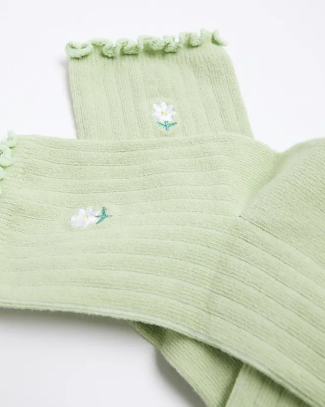 River Island embroidered flower ankle socks Green Hot