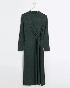 River Island glitter knot bodycon midi dress Green Discount