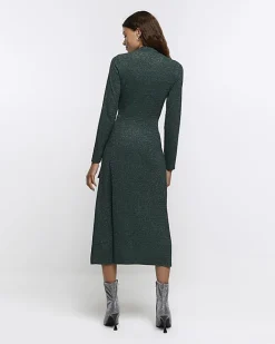 River Island glitter knot bodycon midi dress Green Discount