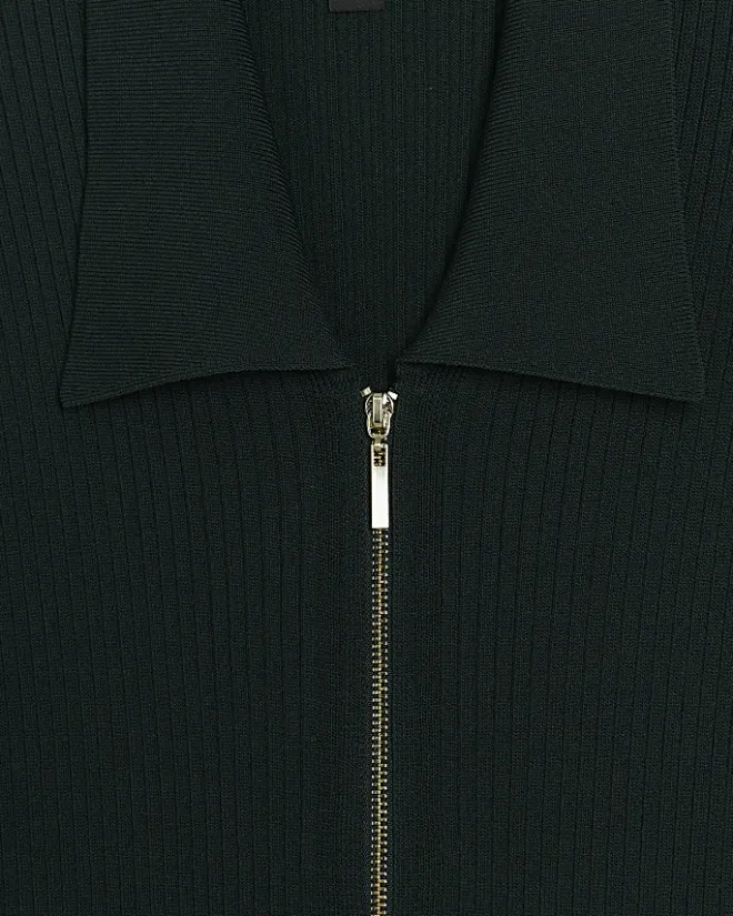 River Island knit zip bodycon midi dress Green Outlet