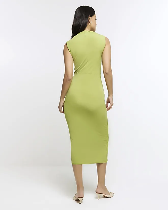 River Island knot detail bodycon midi dress Green Sale