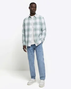 River Island regular fit check long sleeve shirt Green Sale