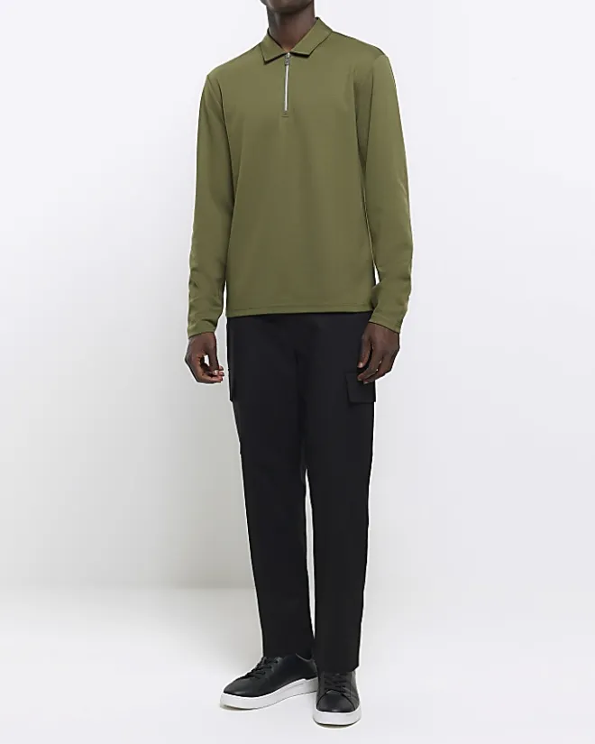 River Island regular fit half zip polo Green Outlet