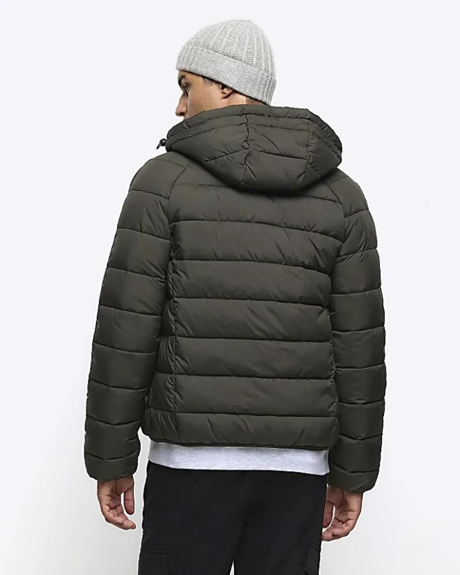 River Island regular fit hooded puffer jacket Green Clearance