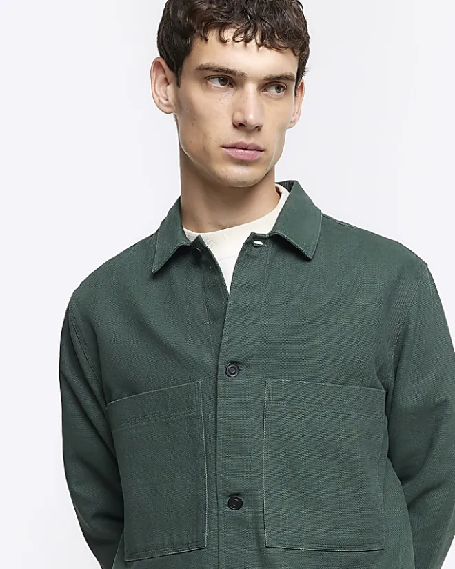 River Island regular fit pocket overshirt Green Clearance