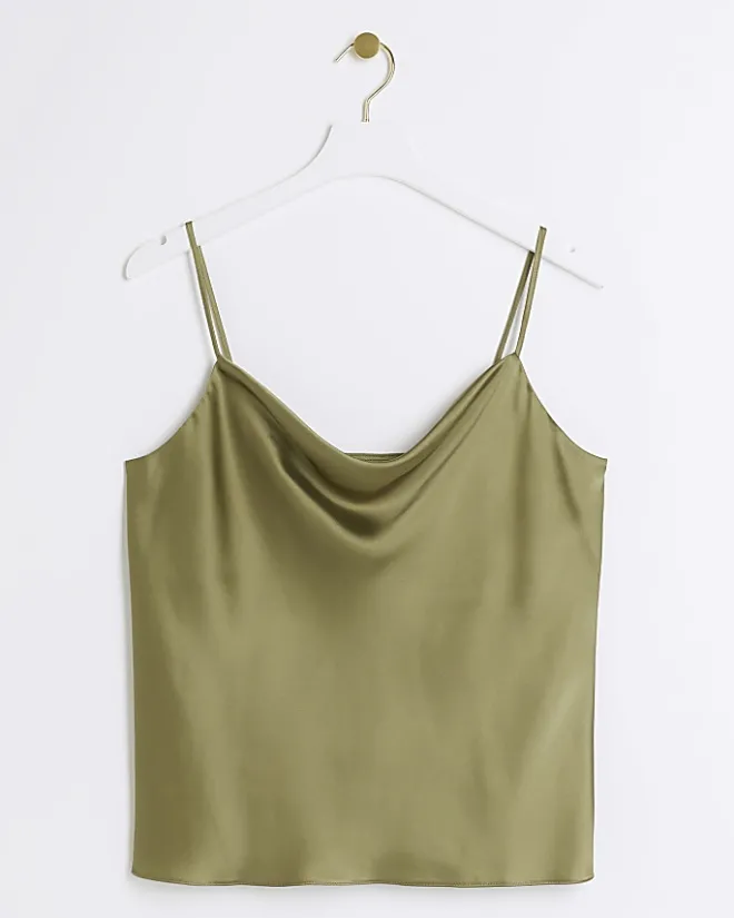 River Island satin cowl neck cami top Green Sale