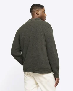 River Island slim fit boucle knit cardigan Green Best