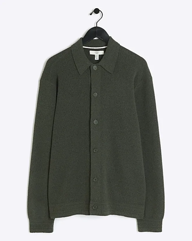 River Island slim fit boucle knit cardigan Green Best