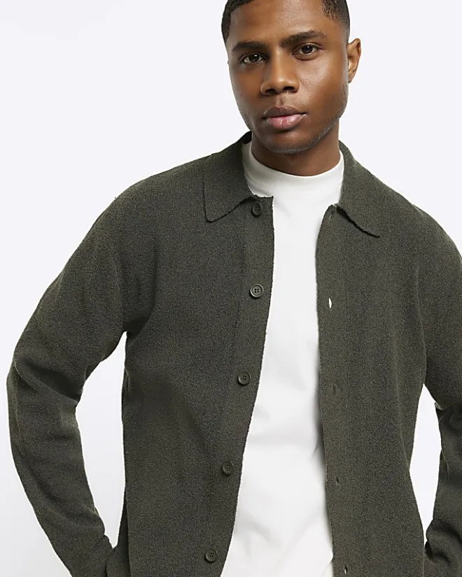 River Island slim fit boucle knit cardigan Green Best