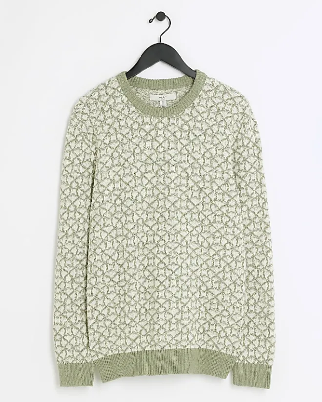River Island slim fit jacquard crew jumper Green Hot