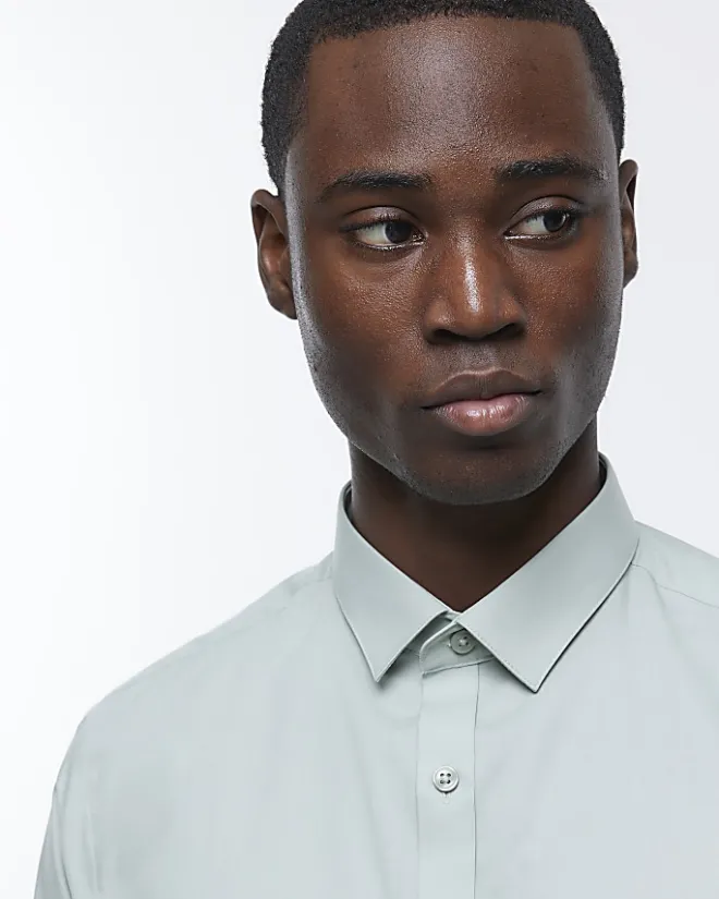 River Island slim fit smart shirt Green Best