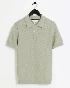 River Island slim fit textured knit polo Green New