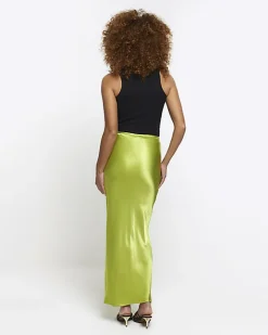 River Island tie waist midi skirt Green Outlet