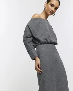River Island asymmetric sweatshirt maxi dress Grey Best